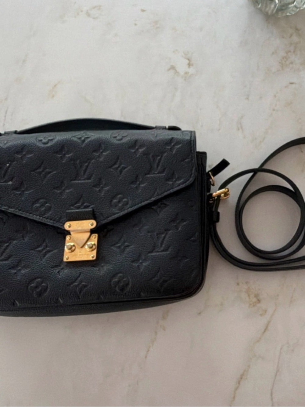 Louis Vuitton Black Monogram Empreinte Pochette Metis with Gold Hardware